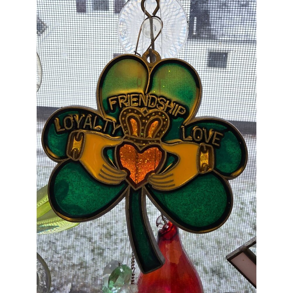 Irish Claddagh Shamrock Stained Glass Suncatcher Friendship Love Loyalty